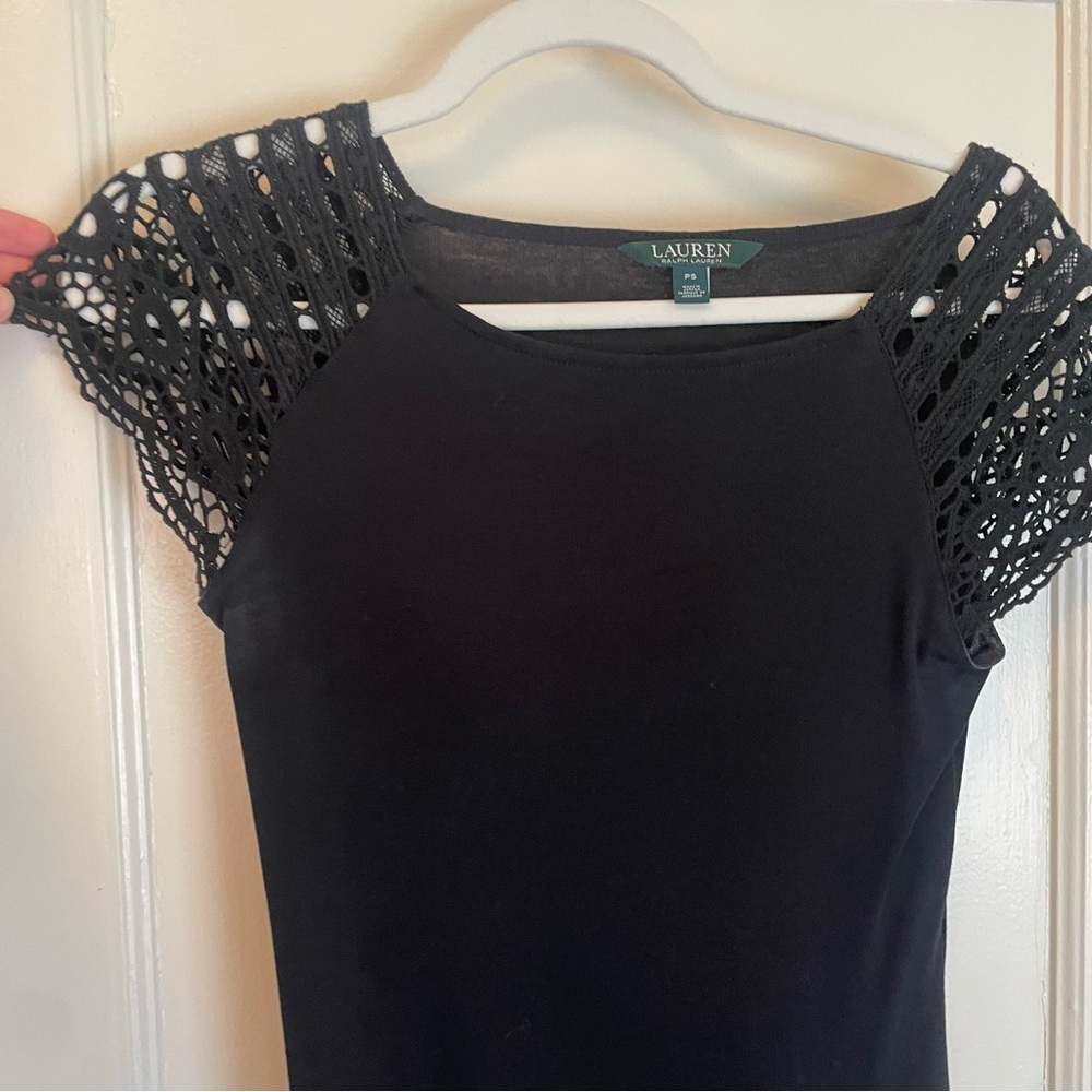 Lauren by Ralph Lauren Petite Black Crochet Lace Cap Sleeve Dress - size PS - Picture 10 of 13